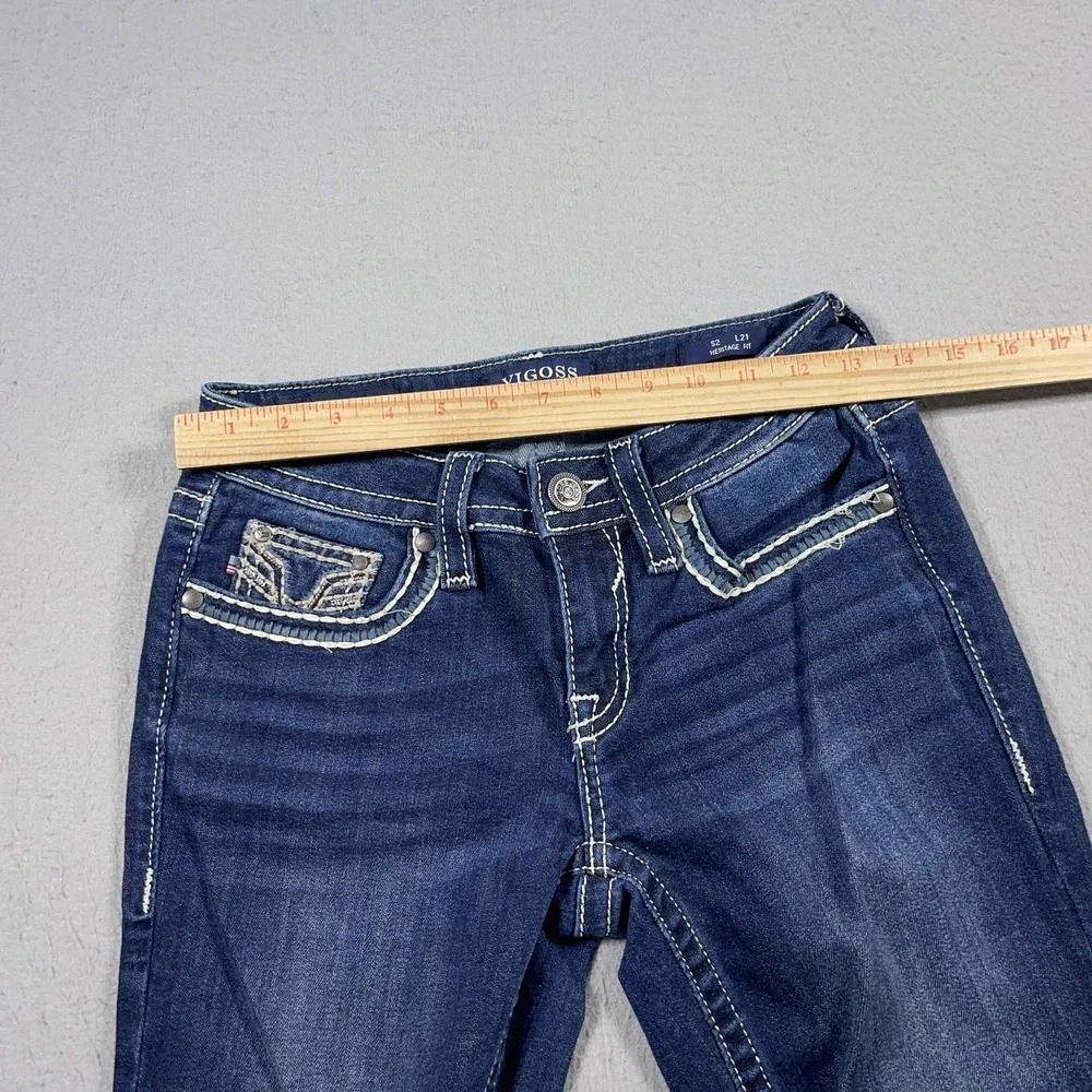 Vigoss Jeans Womens Size 2‎ Capri Blue Heritage Fit Embroidered Pockets Denim